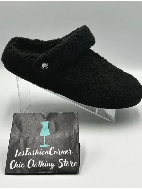NWT Crocs Men's Classic Black Fleece Cozzzy Fuzzy Slippers Size 8 3290 - Picture 11 of 15